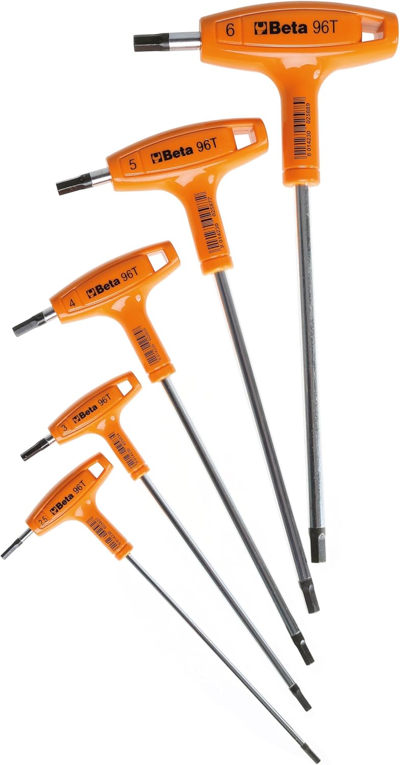 Beta 96T Metric T-Handle Hex Key Wrench Set 2.5-6mm | High Torque Ergonomic Allen Wrench with Dual Hex Tips | Drop Prevention Hole | Industrial Strength | Made in Italy - Image 1